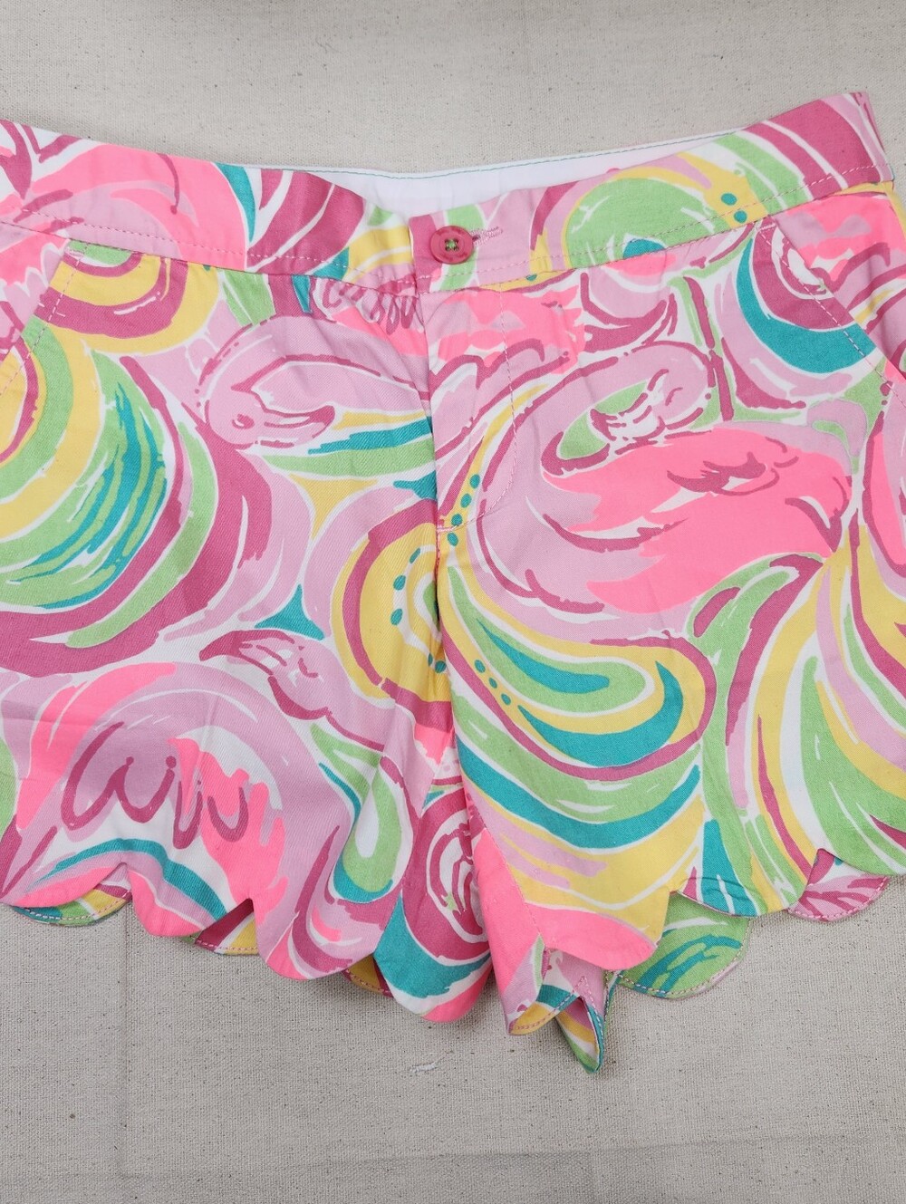 Lilly Pulitzer Sz 2 The Buttercup Pink Yellow Green Shorts Women Cotton Summer